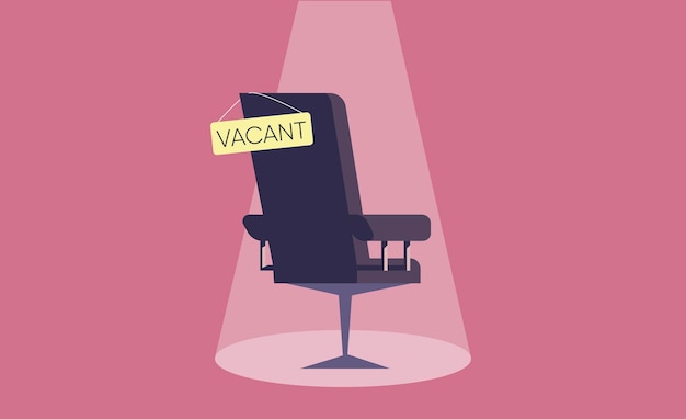 Composition with office chair and a sign vacant. business hiring and recruiting concept.