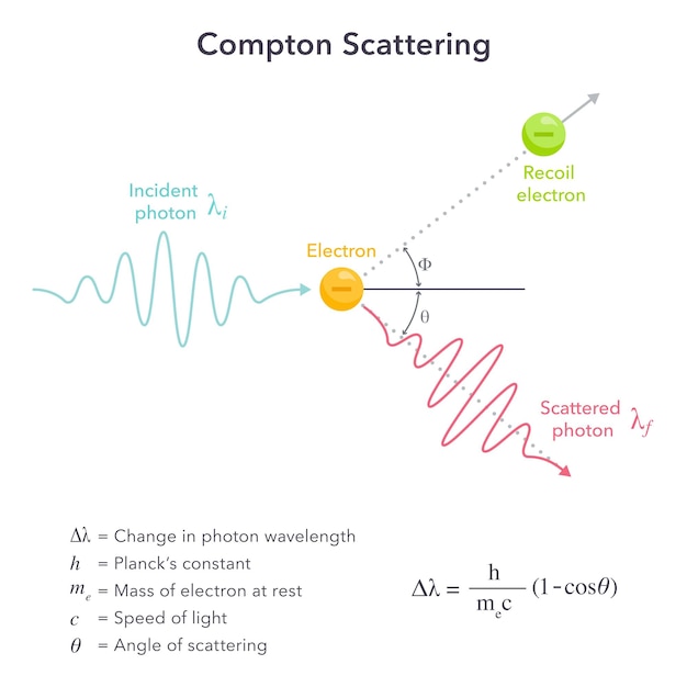 Diagramma illustrativo vettoriale della teoria quantistica della diffusione di compton