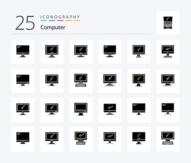 Computer 25 Solid Glyph-pictogrampakket inclusief Layer 1 toetsenbord-flip-apparaat