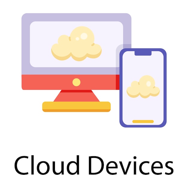 クラウド デバイスのコンピューターとモバイル、フラット アイコン