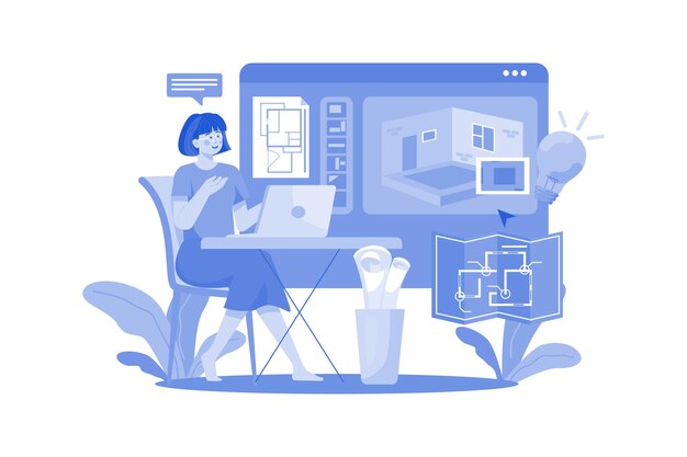 백색 배경에 컴퓨터 일러스트레이터 애니메이션 개념