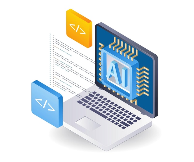 Vector computer artificial intelligence application flat isometric 3d illustration