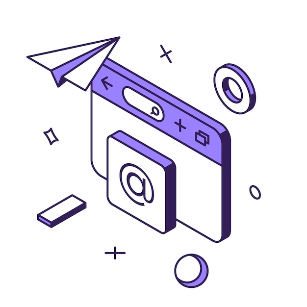 computer browser internet content creation information searching scrolling social networks isometric vector illustration browsing web site useful data email receive send online communication 3d icon