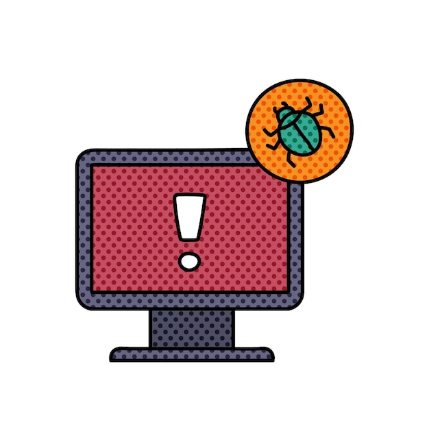 computer bug halftone met de hand getekende kleur vector illustratie