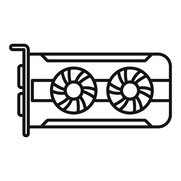 Computer card icon outline vector Pc gpu Fan chip