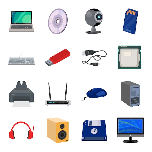 Computer cartoon icon set, computer hardware.