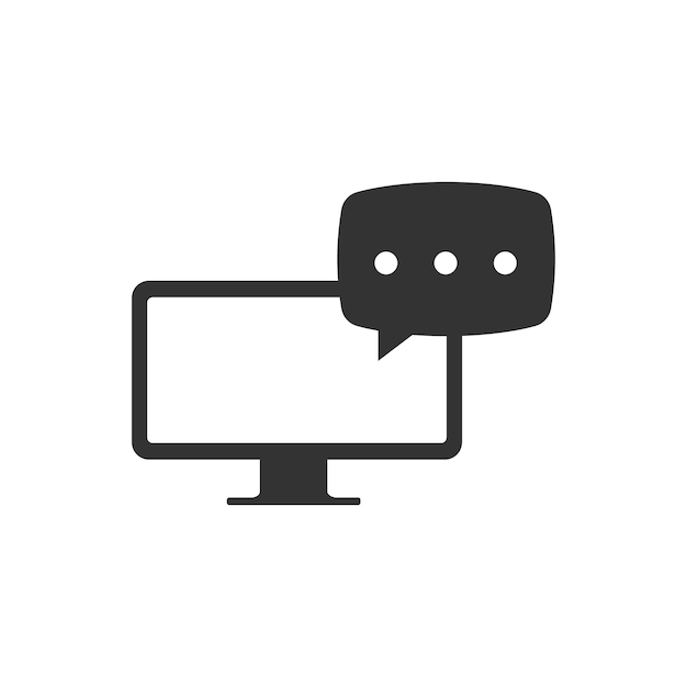 Computer chat icon in black and white