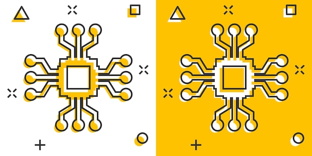 コンピューター チップ アイコン コミック スタイル回路基板漫画ベクトル図分離白地 Cpu プロセッサ スプラッシュ効果ビジネス コンセプト