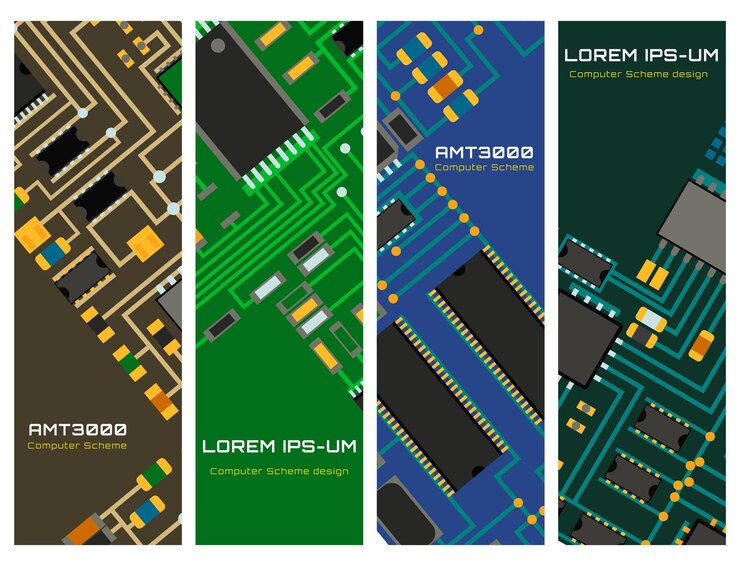 Vector computer chip technology processor circuit motherboard information system vector illustration