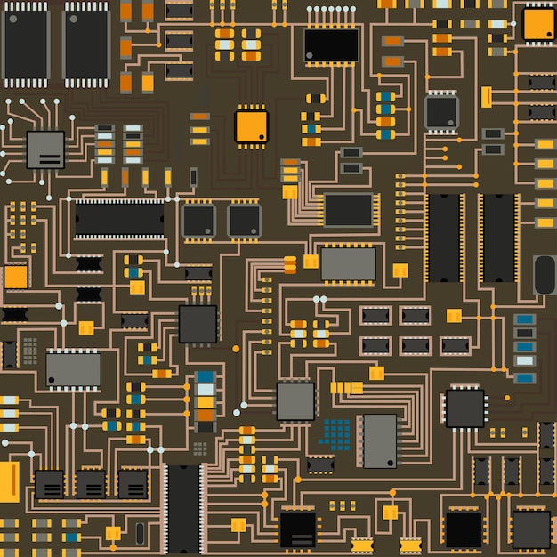 Computer chip technology processor circuit motherboard information system vector illustration