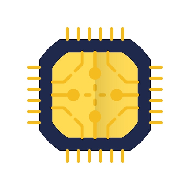 A computer chip with a blue and yellow design.