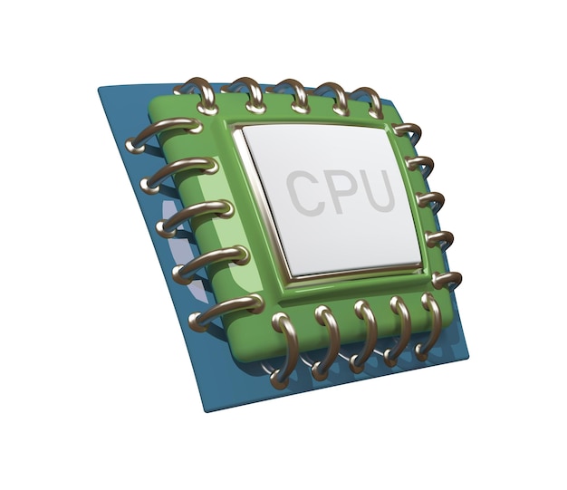 Computer CPU chip 3d icon processor chip isolated vector 3d illustration