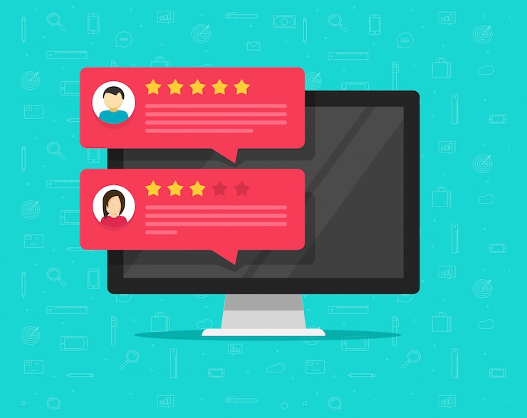 Vector computer and customer review rating messages or feedback vector flat cartoon 