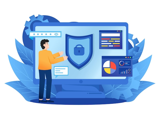 Vector computer data device security infographic illustration