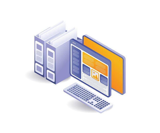 Computer data files isometric illustration