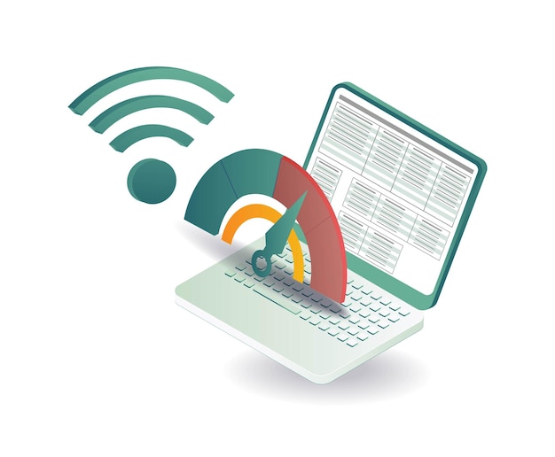 Wi-Fi スピードコンセプトのイラスト付きのコンピュータデータフォーム