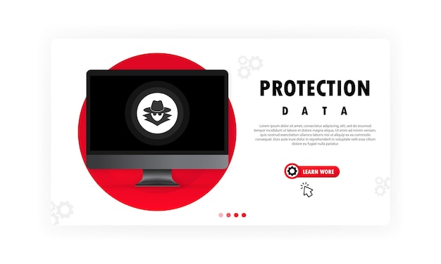 컴퓨터 데이터 보호 데이터. 해커 공격 개념으로부터 개인 데이터를 보호합니다. 사이버 범죄. 격리 된 흰색 배경에 벡터입니다. EPS 10.