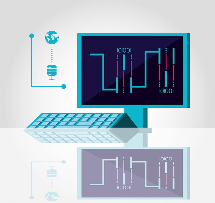 Vector computer desk with data center service