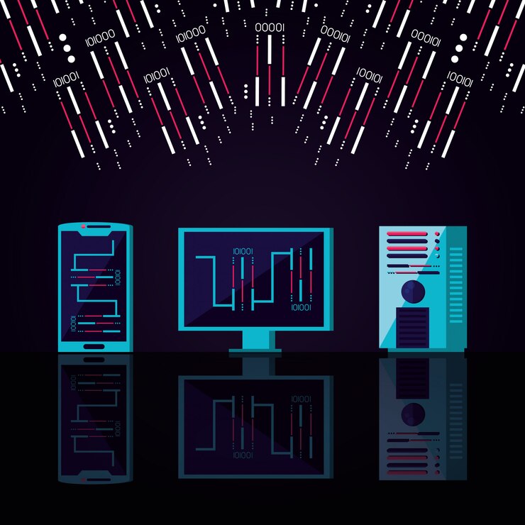 Vector computer desk with data center service