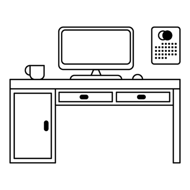 Disegno lineare del desktop del computer