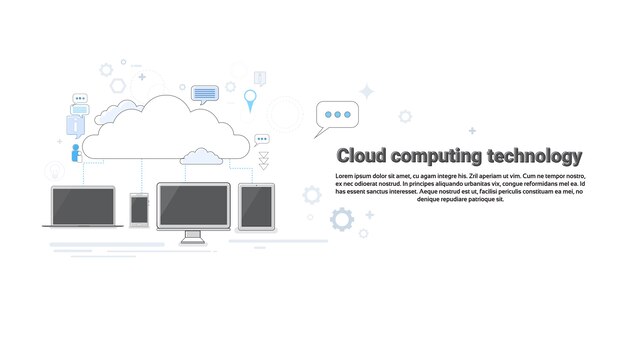 Computer Device Data Cloud Storage Security Thin Line Vector Illustration