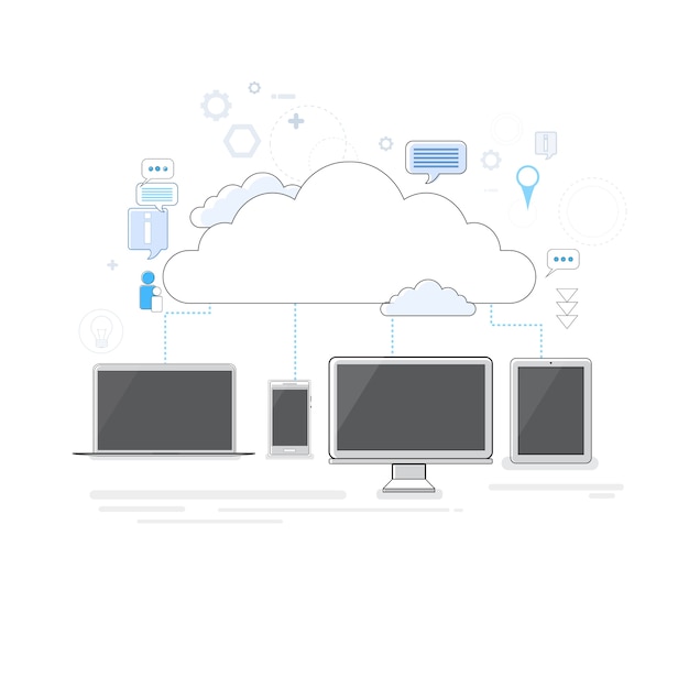Computer Device Data Cloud Storage Security Thin Line Vector Illustration