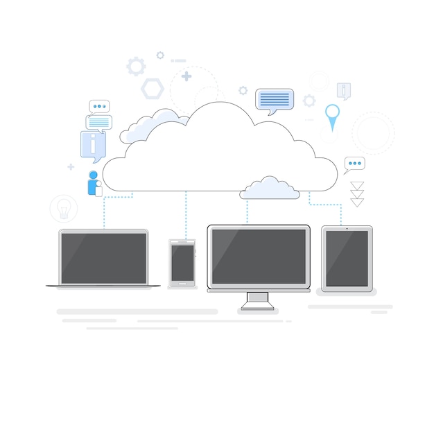 Vector computer device data cloud storage security thin line vector illustration