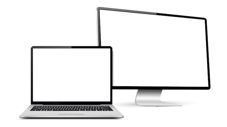 Vector computer display and laptop with blank screen