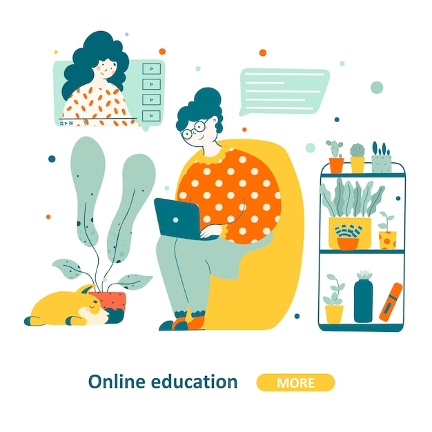 Computer education seniors  in flat design