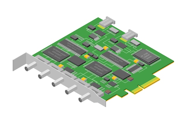 Vettore computer scheda elettronica componente pc vista isometrica vettore