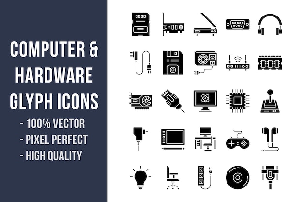 Computer- en hardware-glyph-pictogrammen