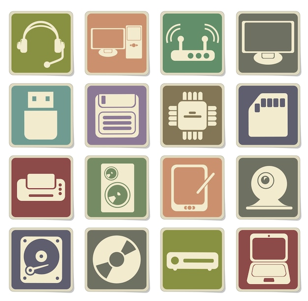 Computer equipment  icons on cardboard labels