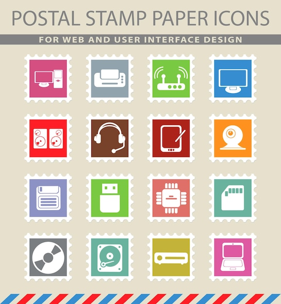 Computer equipment  symbols on mail paper icons