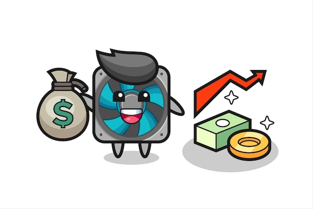 Computer fan illustration cartoon holding money sack