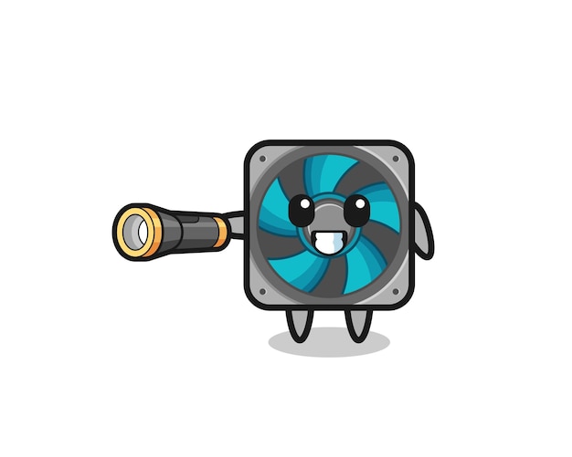 Computer fan mascot holding flashlight