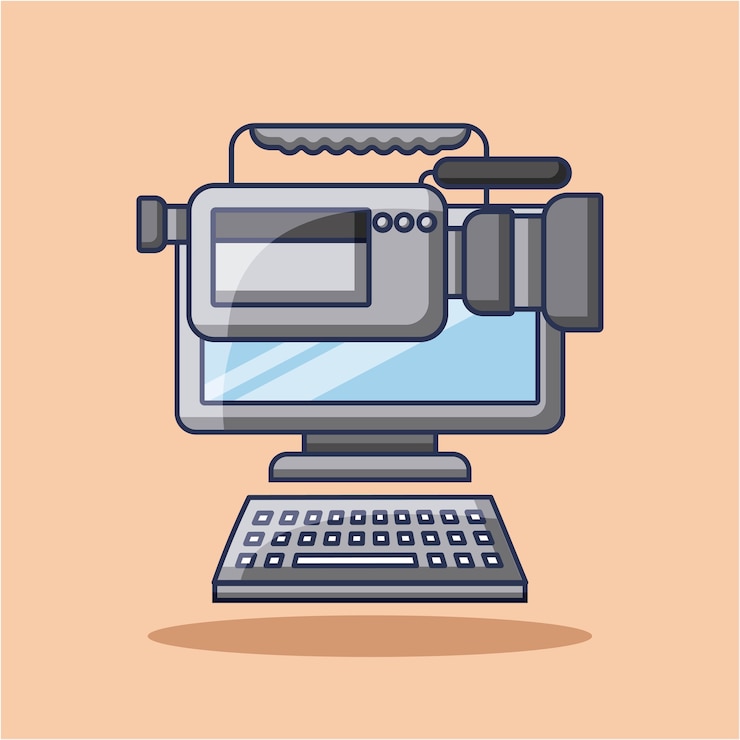 वेक्टर computer and film camera gadget technology