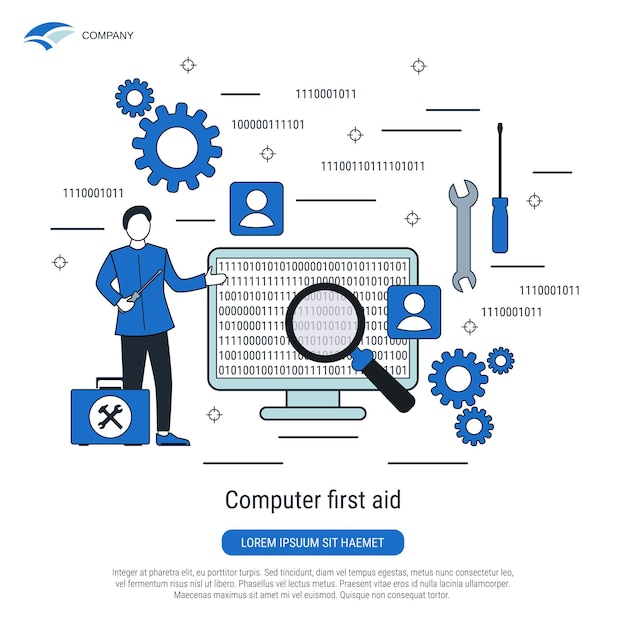 Computer first aid flat design style vector concept illustration