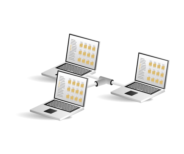 Computer folder network data isometric flat 3d illustration concept