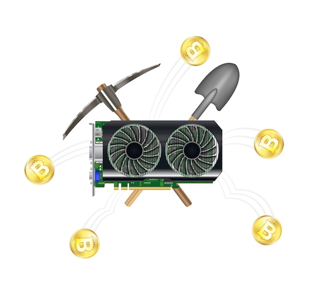 Vector computer graphic vga card mining bitcoin