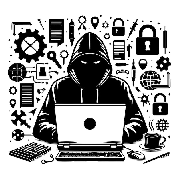 Computer hacker Computer hacker vector Computer hacker silhouet illustratie