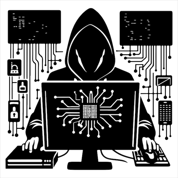 Computer hacker Computer hacker vector Computer hacker silhouet illustratie