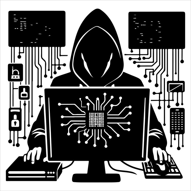 Vector computer hacker computer hacker vector computer hacker silhouette illustration