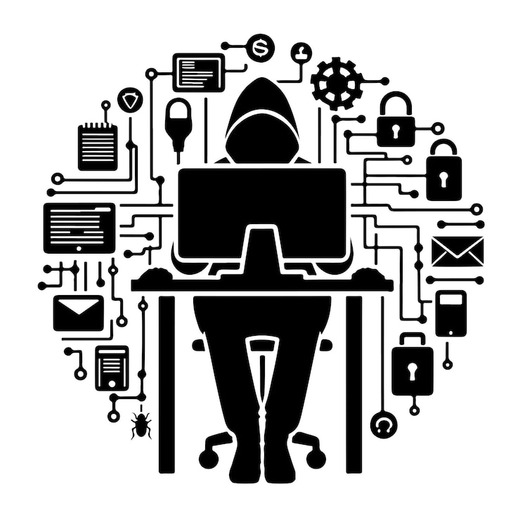 Vector computer hacker silhouette vector illustration