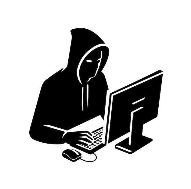 Векторная иллюстрация силуэта компьютерного хакера