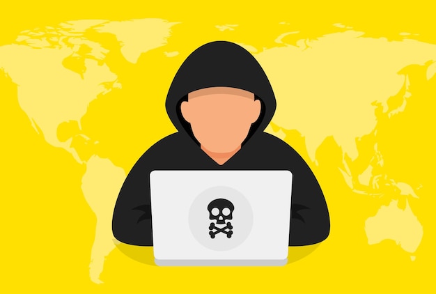 Vector computer hacker with laptop vector icon