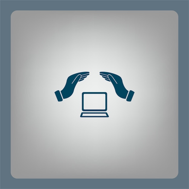 Computer on hand protection symbol vector illustration on a gray background Eps 10