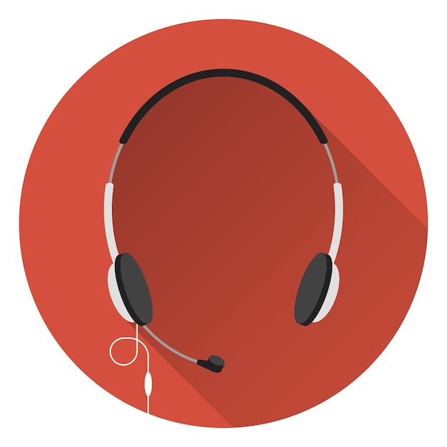 Vector computer headphones with microphone, orange background, flat style, icon. 10 eps