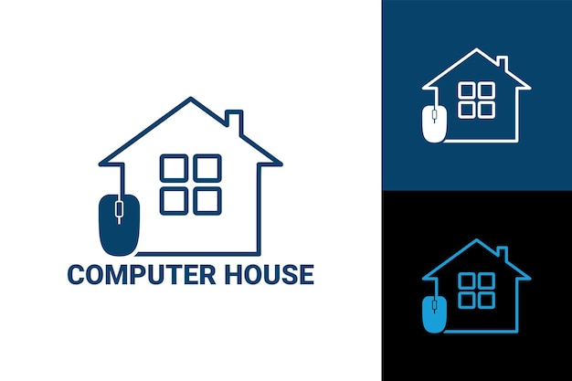 Computer house logo template premium vector