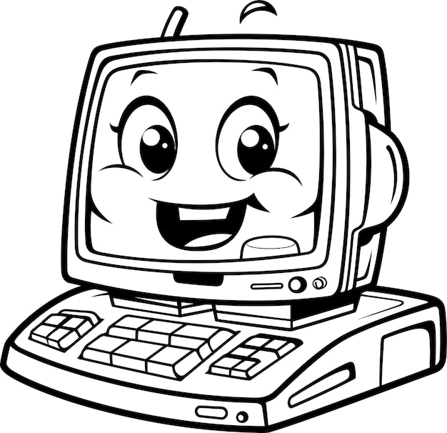 Vector computer icon black and white coloring page