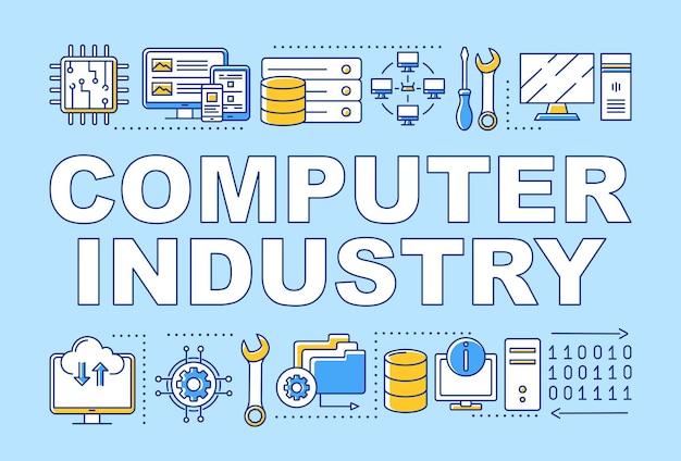 Computer industry word concepts banner. information technology and electronics. presentation, website. isolated lettering typography idea with linear icons. vector outline illustration